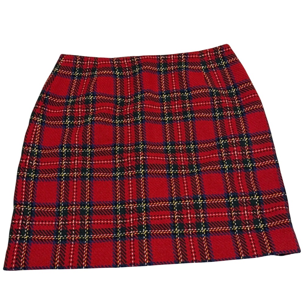 Vintage Eddie Bauer Red Plaid Wool Blend Skirt 90s Tartan Lined Size 12